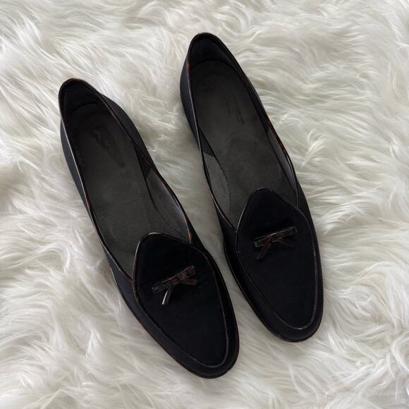 Stuart Weitzman | Womens Classic Slip-On Loafer Black Fabric Tortoise Trim Heels - Picture 2 of 9